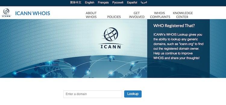 Screenshot von https://lookup.icann.org/, icann
